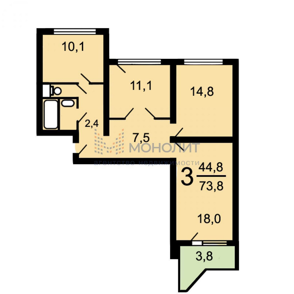 Планировка 3х комнатной квартиры п-44 (1й этаж)