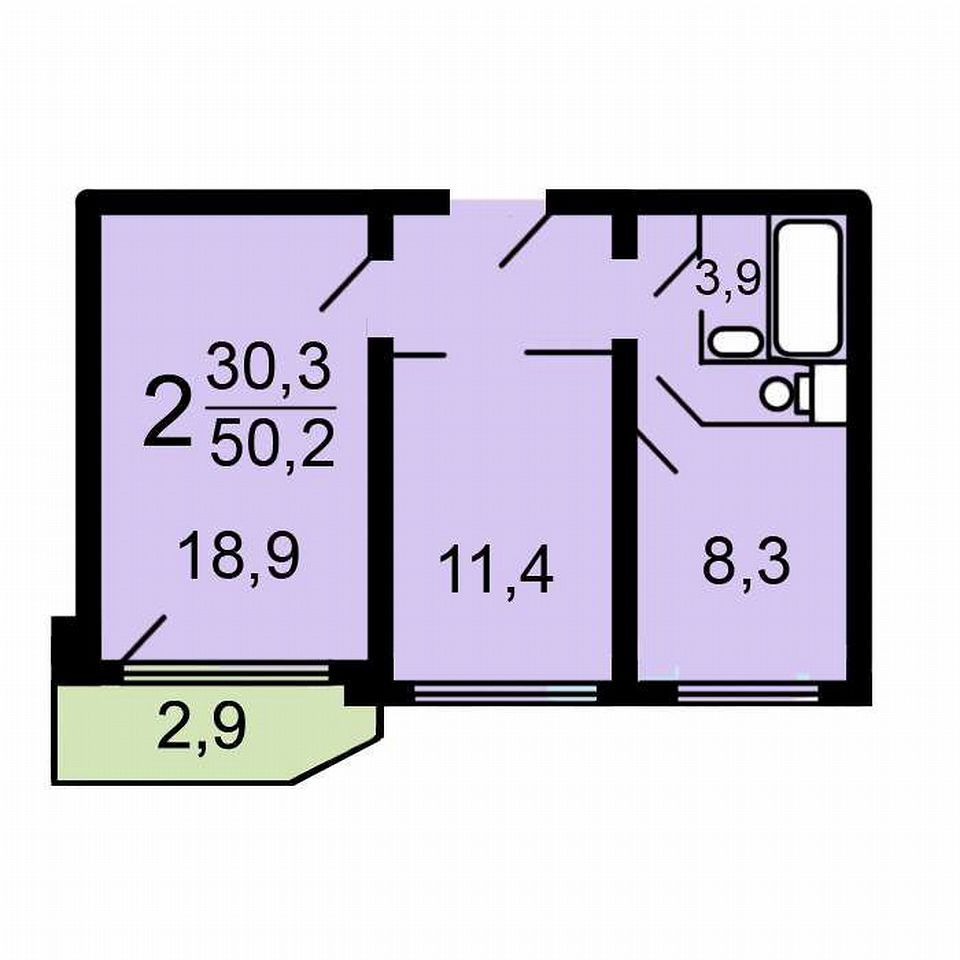 Планировка 2 комн в п44